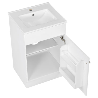Effervescent Vanes Wood Frame 20" Bathroom Vanity with Ceramic Sink, Cabinet with Soft-Closing Door Shelf and Adjustable Shelf, Open Back, Metal Hardware, Storage/Organizer, White
