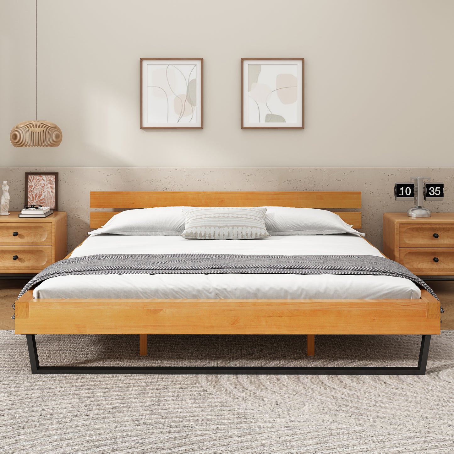 Dashiell Modern Solid Pine Bed Frame in Natural and Black,Making Serene Bedroom Retreat