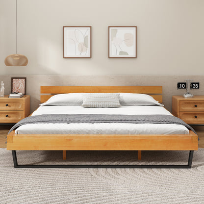 Dashiell Modern Solid Pine Bed Frame in Natural and Black,Making Serene Bedroom Retreat