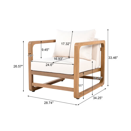 ‌PinDrift‌ Outdoor Lounge Chair, Acacia Wood Club Chair, Oversized Seat with Cushion Set