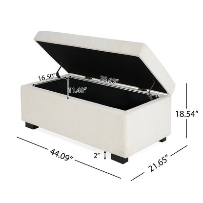 Hopehorizon Rectangle Chenile Solid Wood Storage Ottoman Chenille