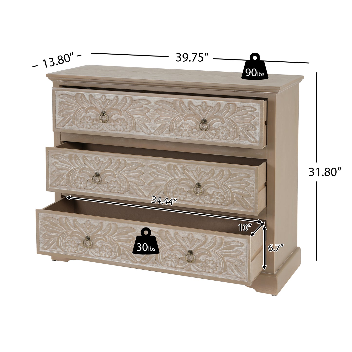 Caradoc Bohemian Style Accent Dresser With Three Drawer