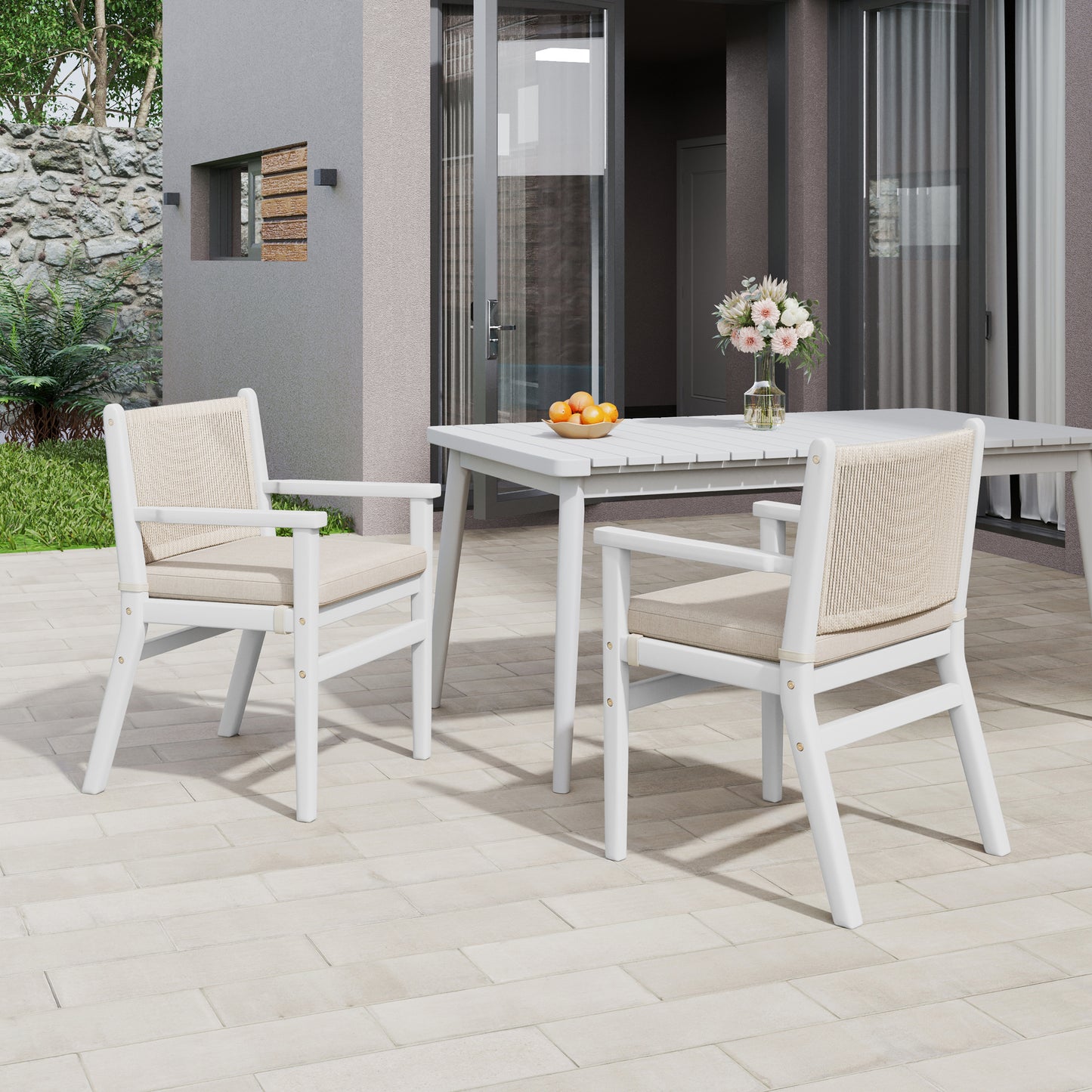 Daphne Outdoor Patio Dining Chairs with Rope Weave Back ,Cushioned, Set of 2