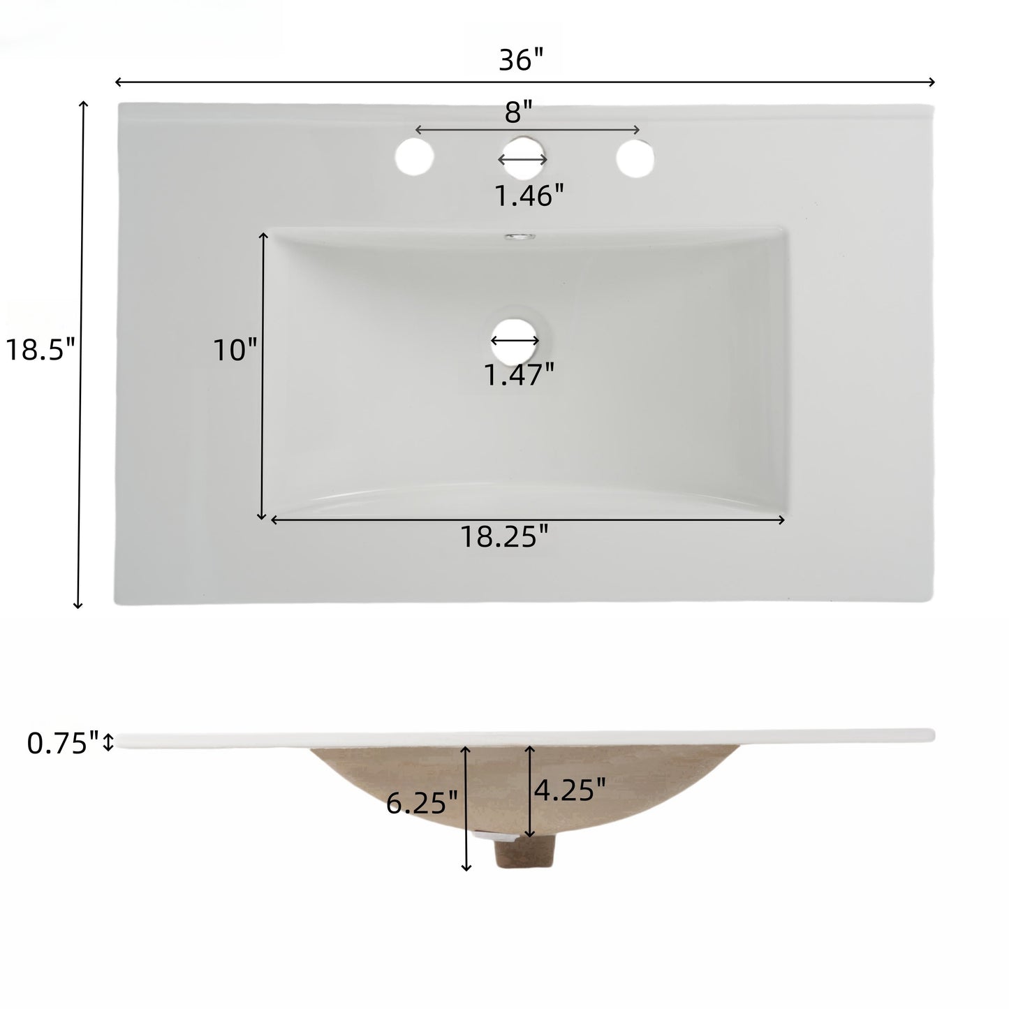Faelan Bathroom Vanity with Ceramic Sink with Adjustable Shelf and open shelf