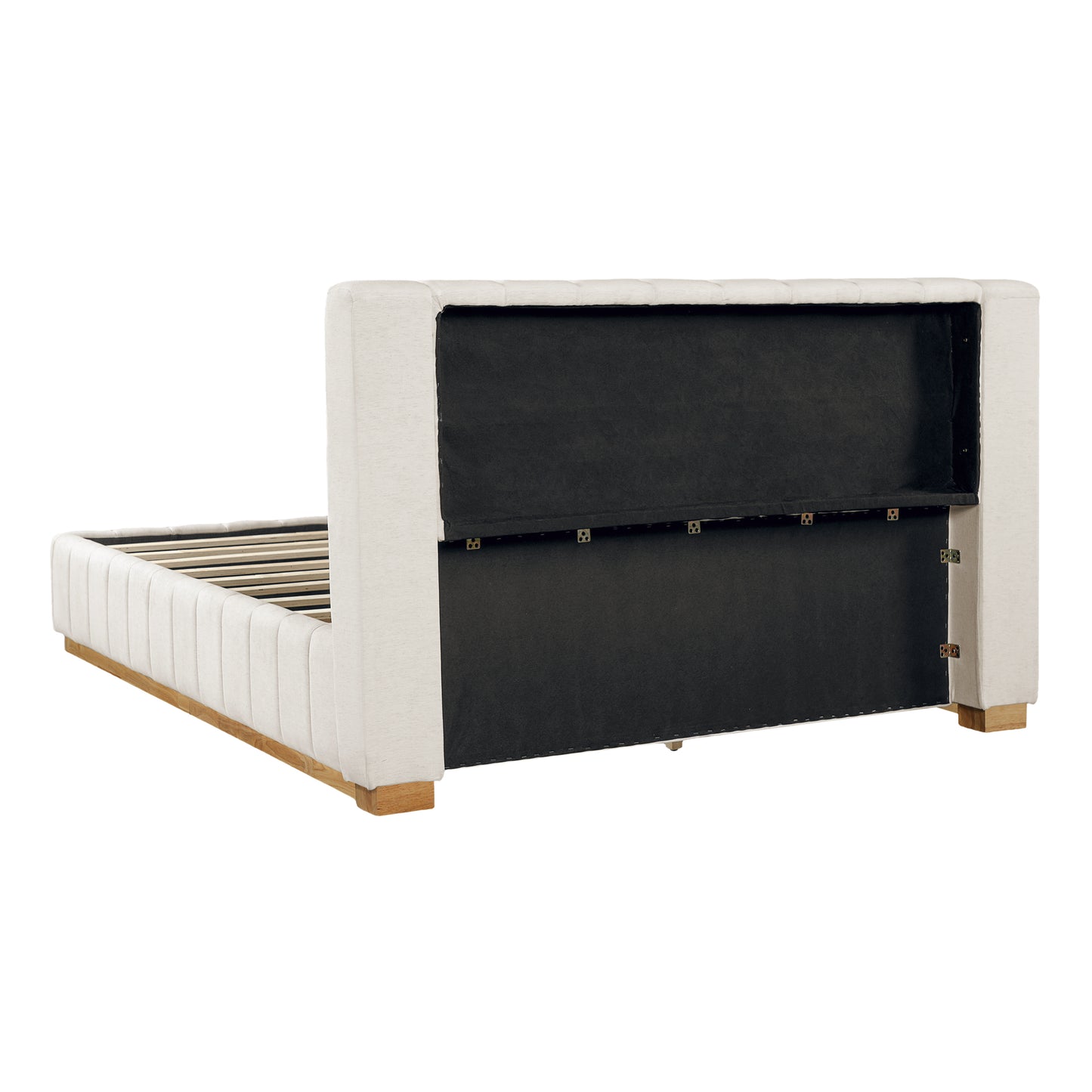 Cosima Beige Striped Fabric Upholstered Bed – Modern Minimalist Platform Design with Elegant Subtle Lines for Serene Contemporary Bedrooms