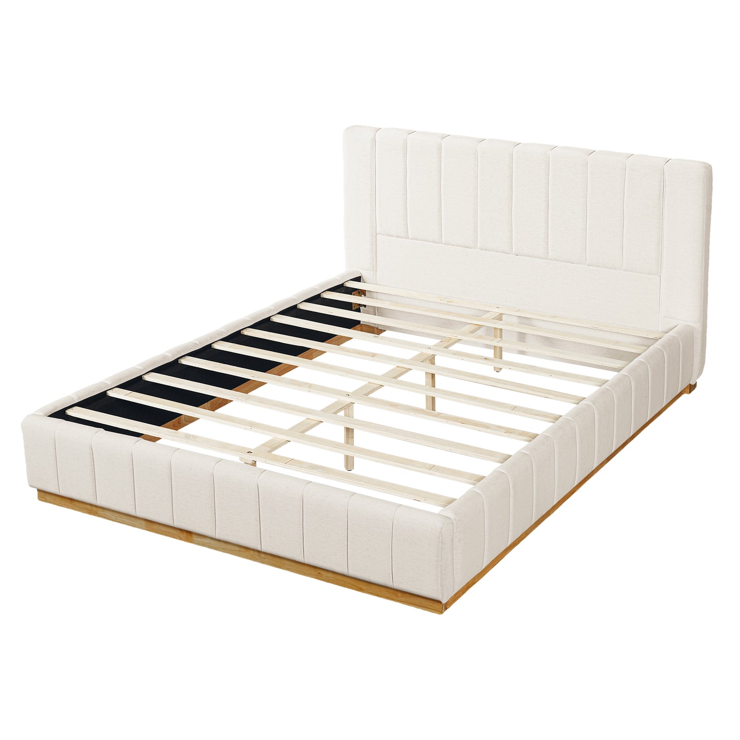 Cosima Beige Striped Fabric Upholstered Bed – Modern Minimalist Platform Design with Elegant Subtle Lines for Serene Contemporary Bedrooms