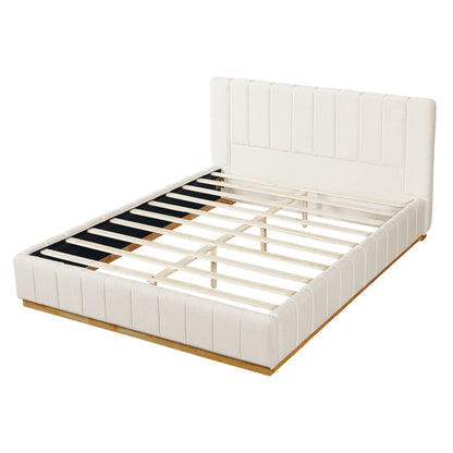 Cosima Beige Striped Fabric Upholstered Bed – Modern Minimalist Platform Design with Elegant Subtle Lines for Serene Contemporary Bedrooms