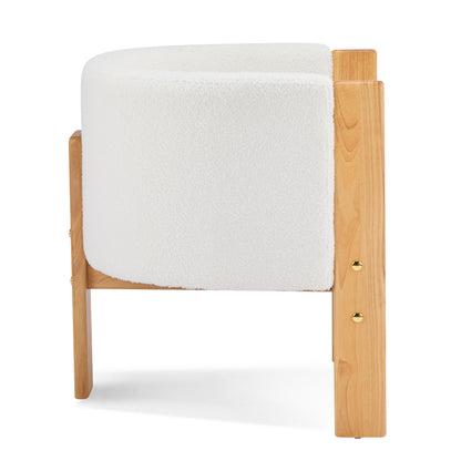 Inara Upholstered Dining Chairs Set of 2, Natural Rubber Wood Frame and White Boucle Fabric, Modern Armchairs