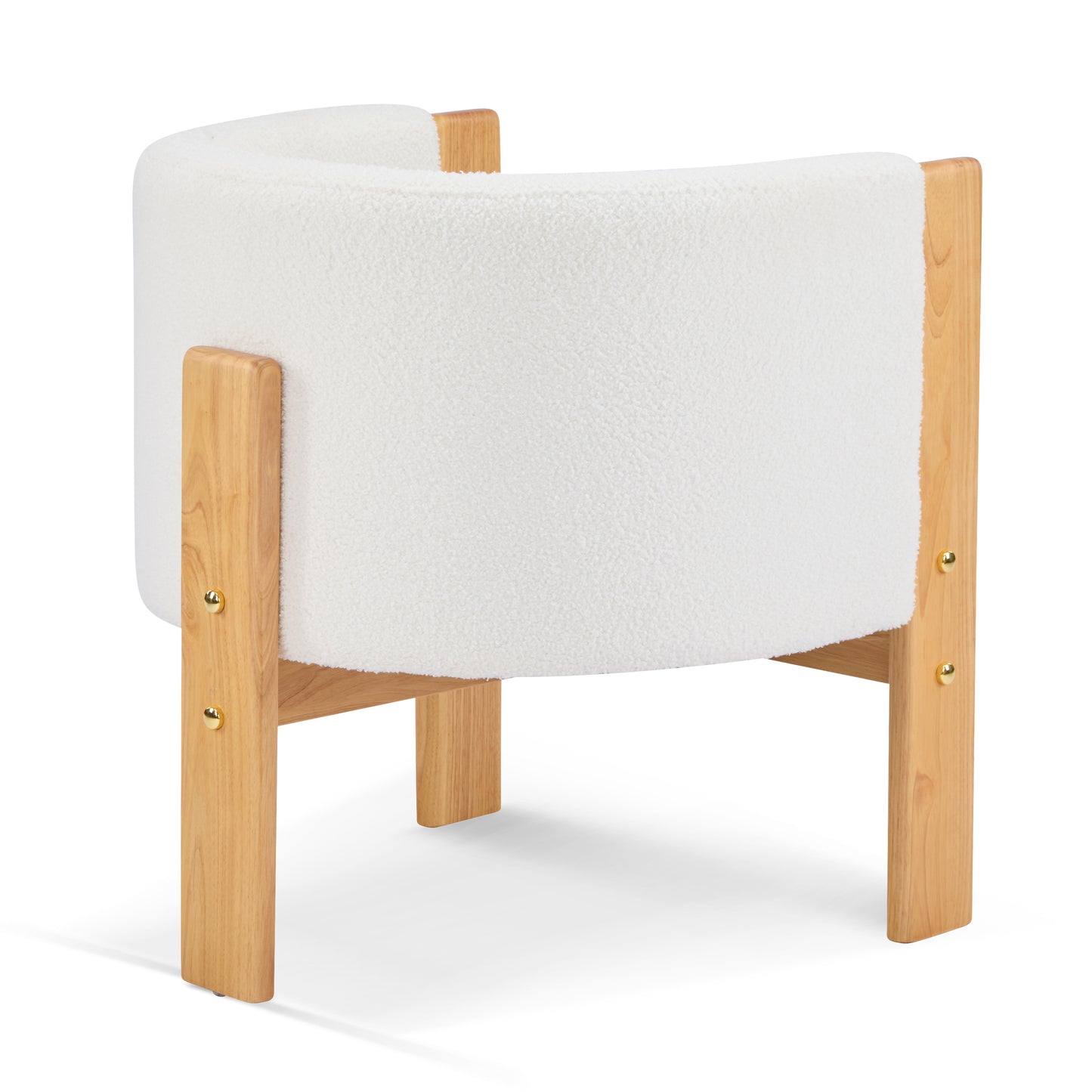 Inara Upholstered Dining Chairs Set of 2, Natural Rubber Wood Frame and White Boucle Fabric, Modern Armchairs