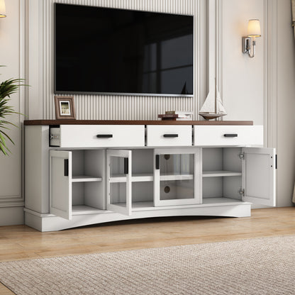Solther Modern TV Console, 67" Width TV Stand, Glass Doors & Storage Drawers