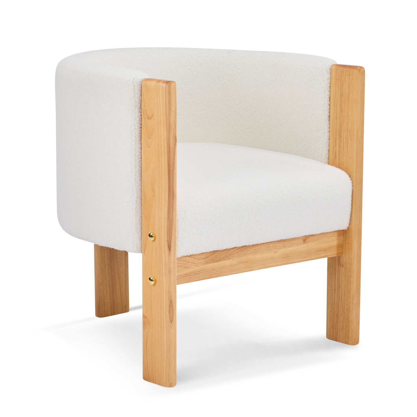 Inara Upholstered Dining Chairs Set of 2, Natural Rubber Wood Frame and White Boucle Fabric, Modern Armchairs