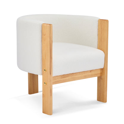 Inara Upholstered Dining Chairs Set of 2, Natural Rubber Wood Frame and White Boucle Fabric, Modern Armchairs