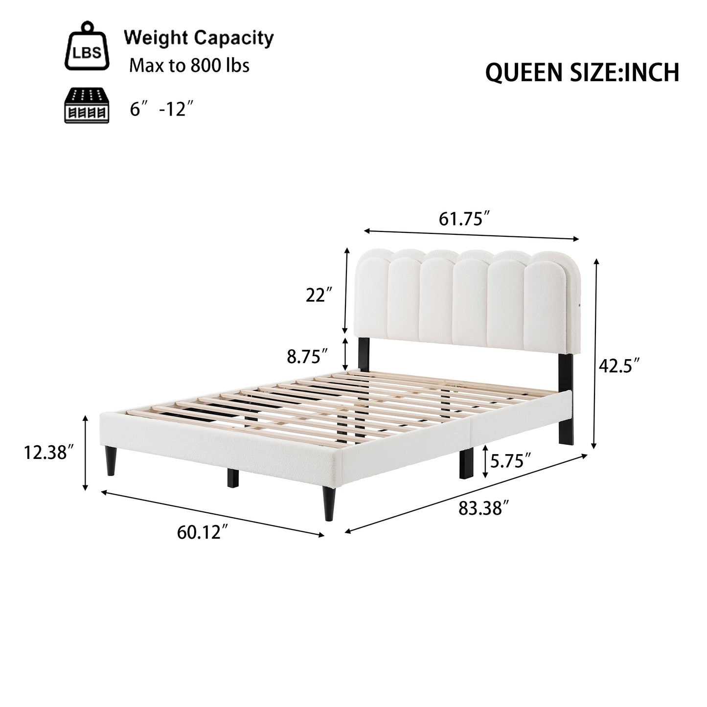 Vegas Lambswool Petal Headboard Bed Frame Cream Style Bedroom Soft Bed with Atmosphere Light