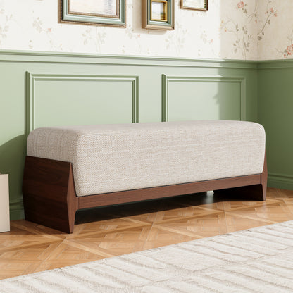 Cerys Rubber Solid Wood Bench with Thick Soft Cushions, Can Accommodate Three People