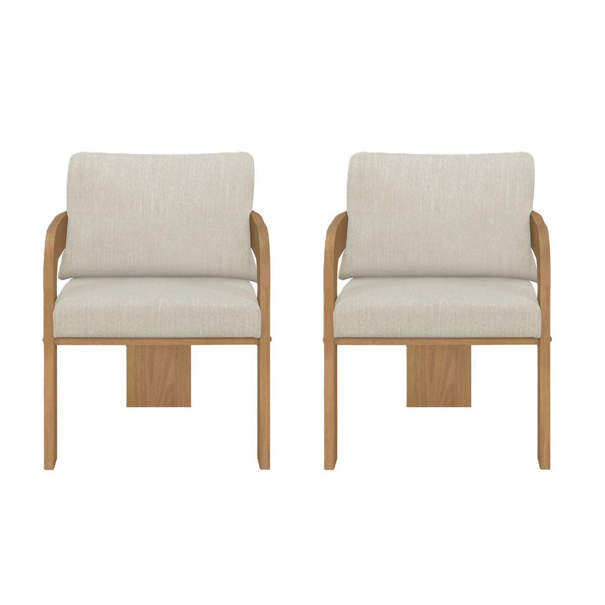 Evocative Yorick Modern Dining Chair Set of 2 with Cushion, Solid Wood Dining Room Armchair Set, Curved Backrest Kitchen Side Chair, Living Room Comfy Extra Seat, Natural+Beige