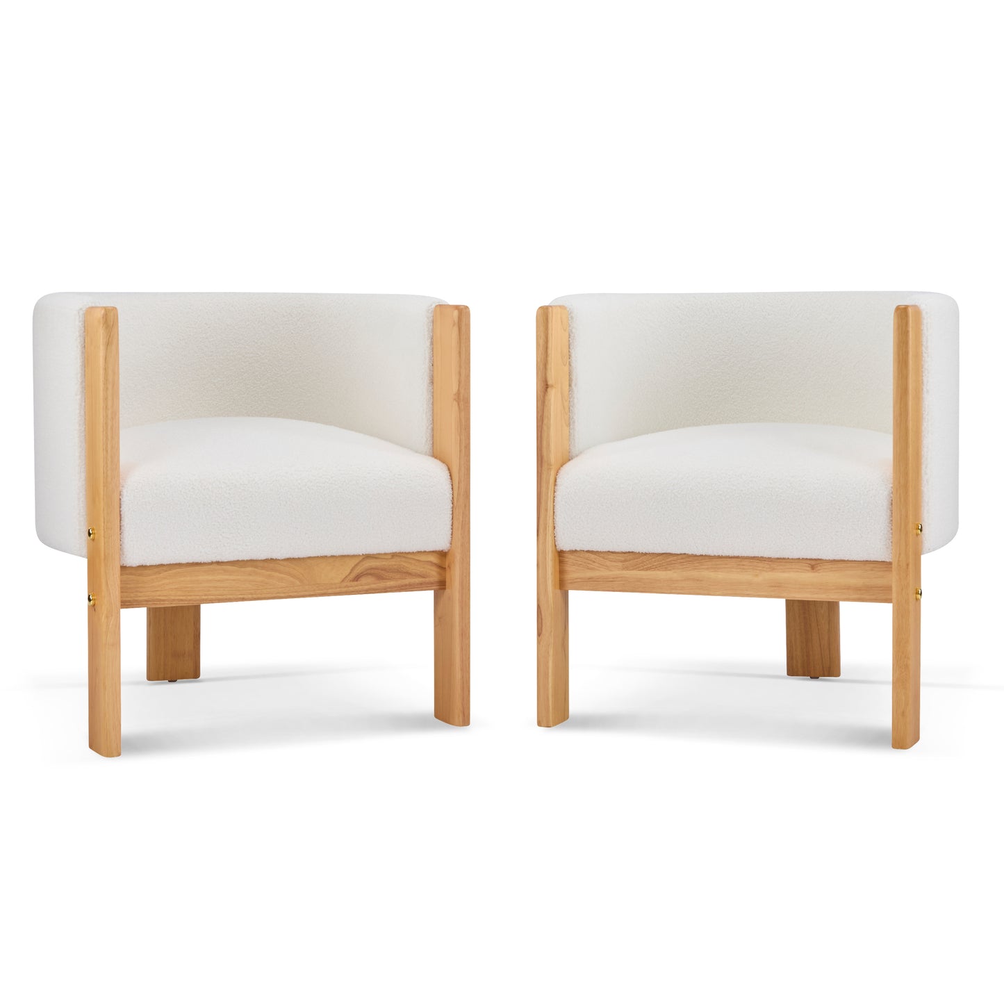 Inara Upholstered Dining Chairs Set of 2, Natural Rubber Wood Frame and White Boucle Fabric, Modern Armchairs