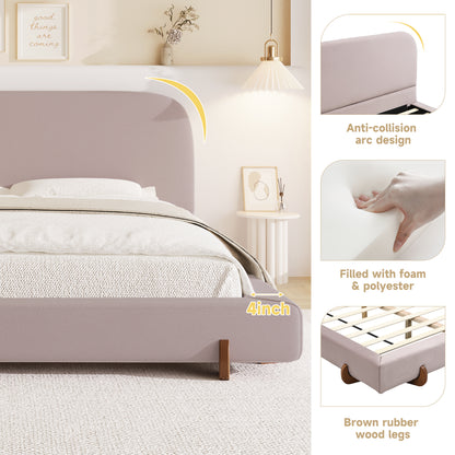 Maren Unique Design, White Fabric and Solid Wood Legs Upholstered Bed Frame