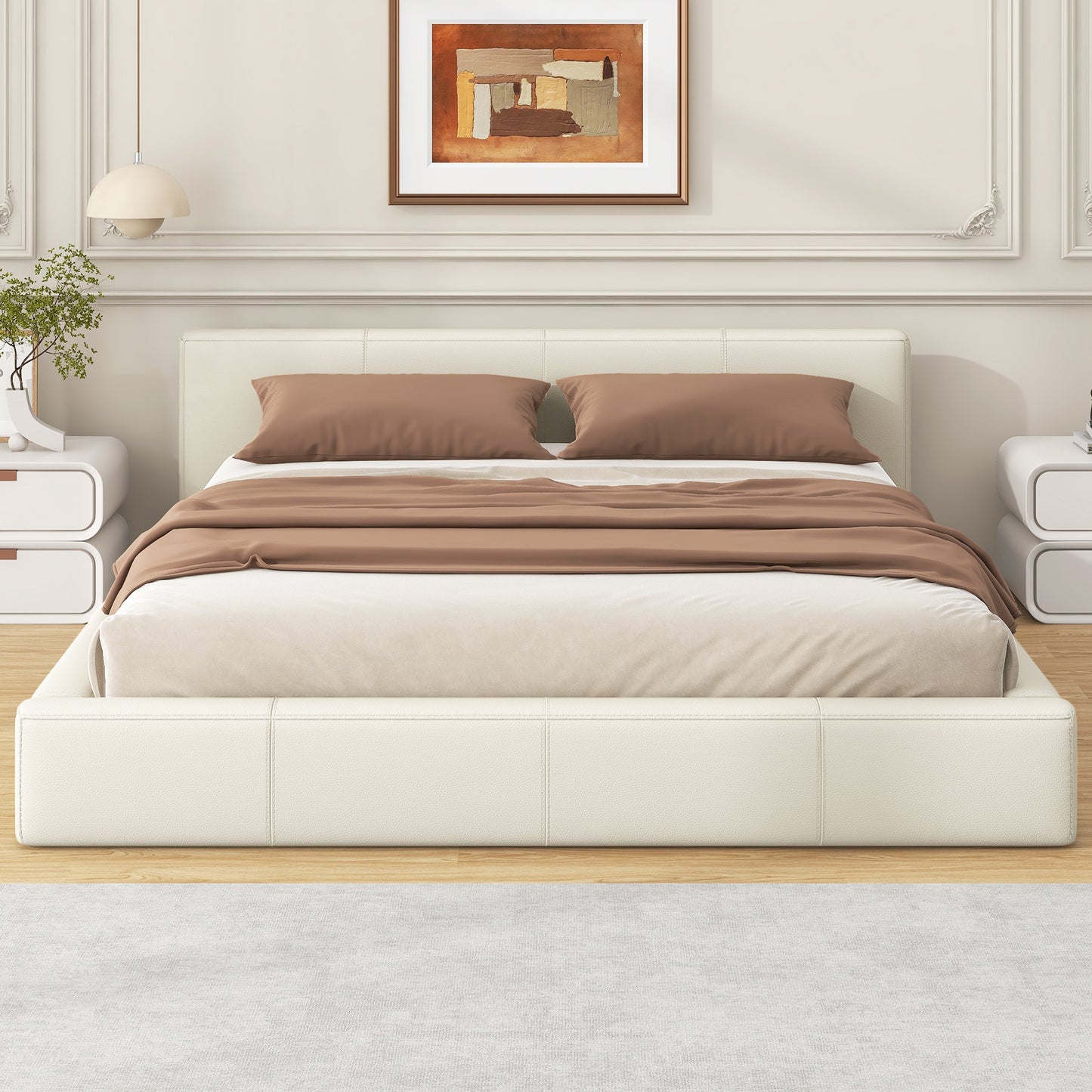 Liras Stylish Beige Upholstered Bed - The Ideal Choice for Your Bedroom