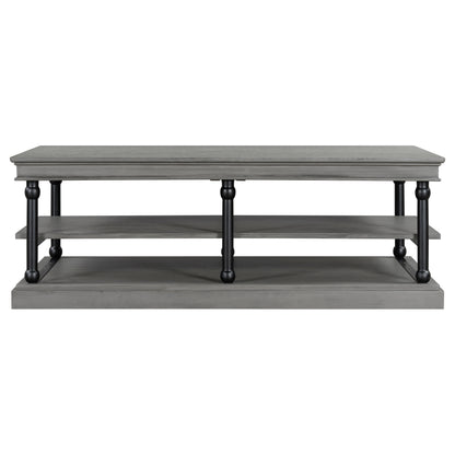 55.1" Wood Coffee Table with Black Legs, 2 Open Storage Shelves, Modern Living Room Table