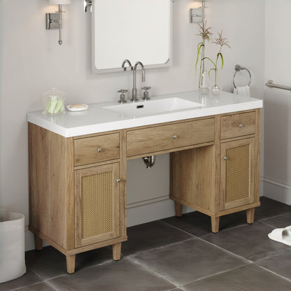 Carew 60-Inch Modern Bathroom Vanity – Spacious SMC Sink Cabinet with Soft-Close Drawers, Tip-Out Tray