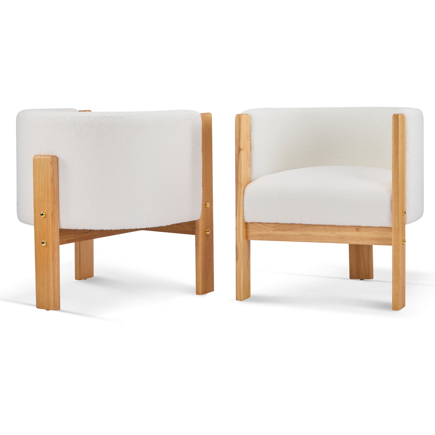 Inara Upholstered Dining Chairs Set of 2, Natural Rubber Wood Frame and White Boucle Fabric, Modern Armchairs
