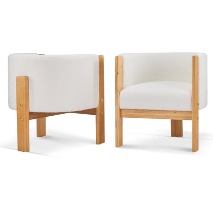 Inara Upholstered Dining Chairs Set of 2, Natural Rubber Wood Frame and White Boucle Fabric, Modern Armchairs
