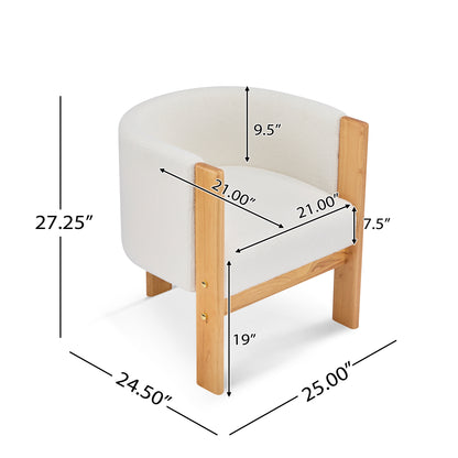 Inara Upholstered Dining Chairs Set of 2, Natural Rubber Wood Frame and White Boucle Fabric, Modern Armchairs