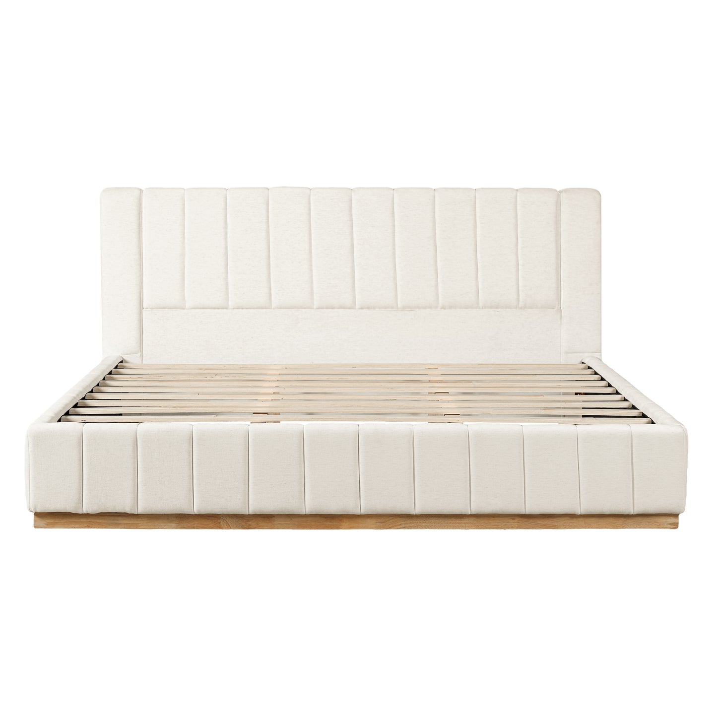 Cosima Beige Striped Fabric Upholstered Bed – Modern Minimalist Platform Design with Elegant Subtle Lines for Serene Contemporary Bedrooms