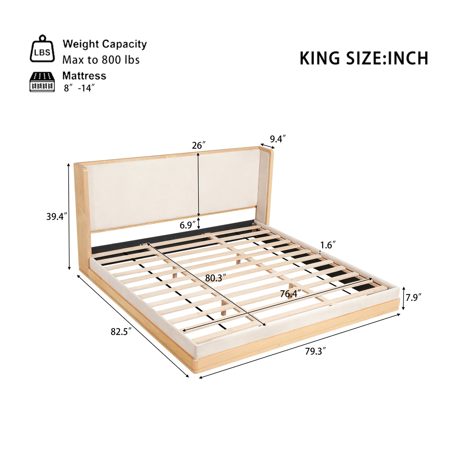 Wyndham Mid-Century Modern Wood Platform Bed – Warm Natural Frame with Beige Upholstered Headboard for Timeless Sophisticated Bedroom Retreat