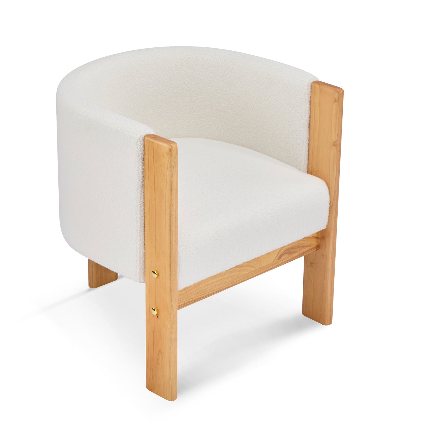 Inara Upholstered Dining Chairs Set of 2, Natural Rubber Wood Frame and White Boucle Fabric, Modern Armchairs