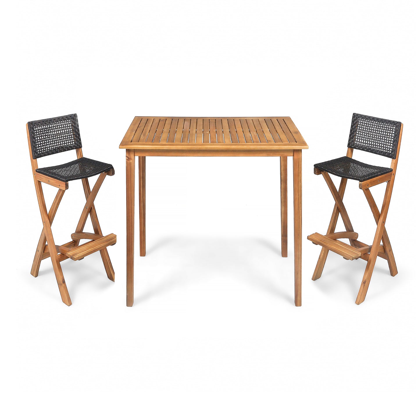 Elizabeth Outdoor 45" Rectangular 3 Piece Wood and Wicker Bar Height Set