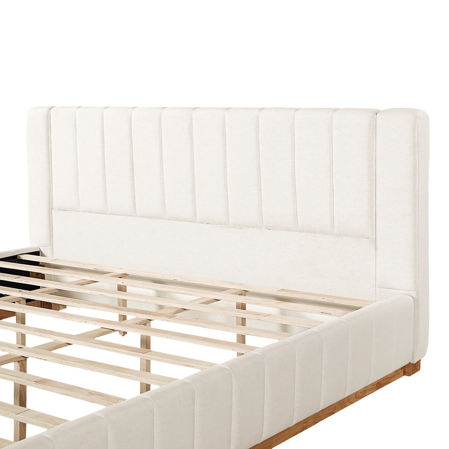 Cosima Beige Striped Fabric Upholstered Bed – Modern Minimalist Platform Design with Elegant Subtle Lines for Serene Contemporary Bedrooms