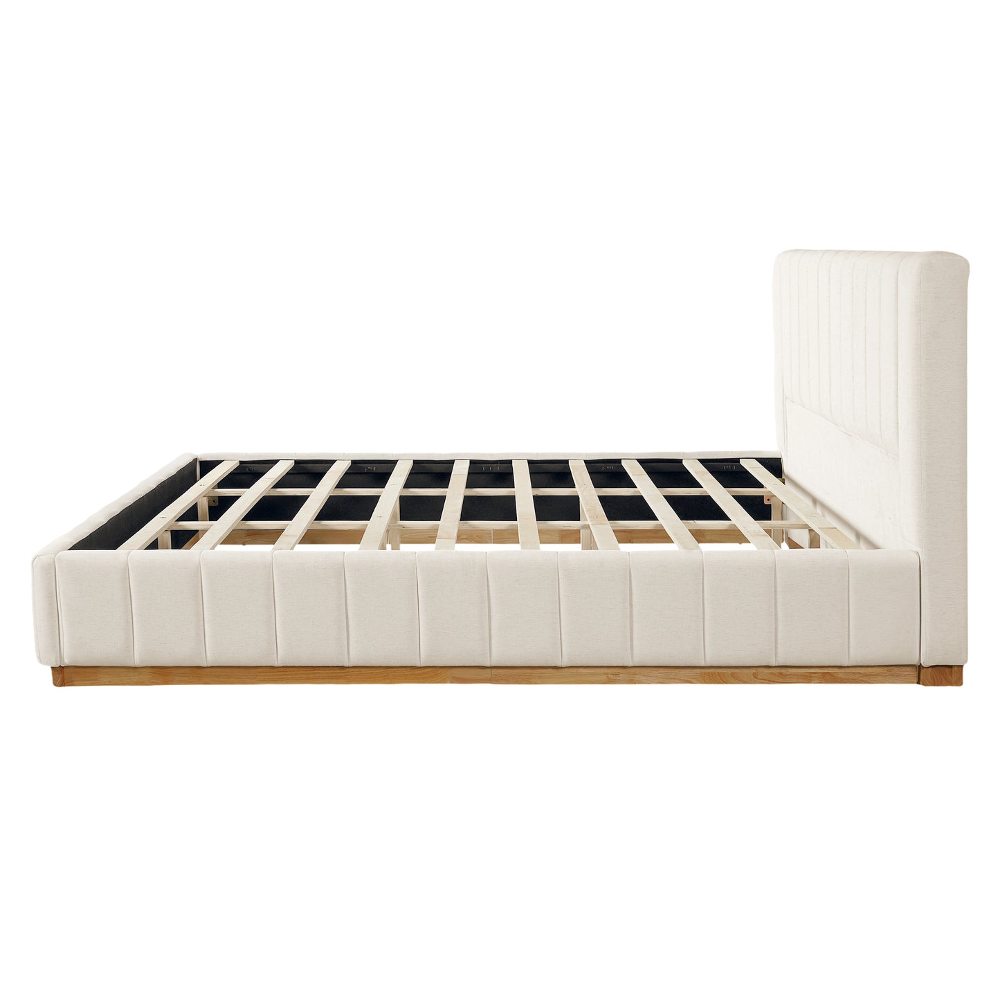 Cosima Beige Striped Fabric Upholstered Bed – Modern Minimalist Platform Design with Elegant Subtle Lines for Serene Contemporary Bedrooms
