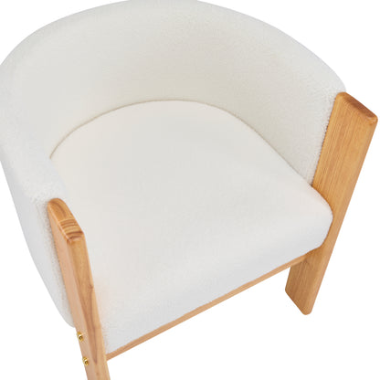 Inara Upholstered Dining Chairs Set of 2, Natural Rubber Wood Frame and White Boucle Fabric, Modern Armchairs