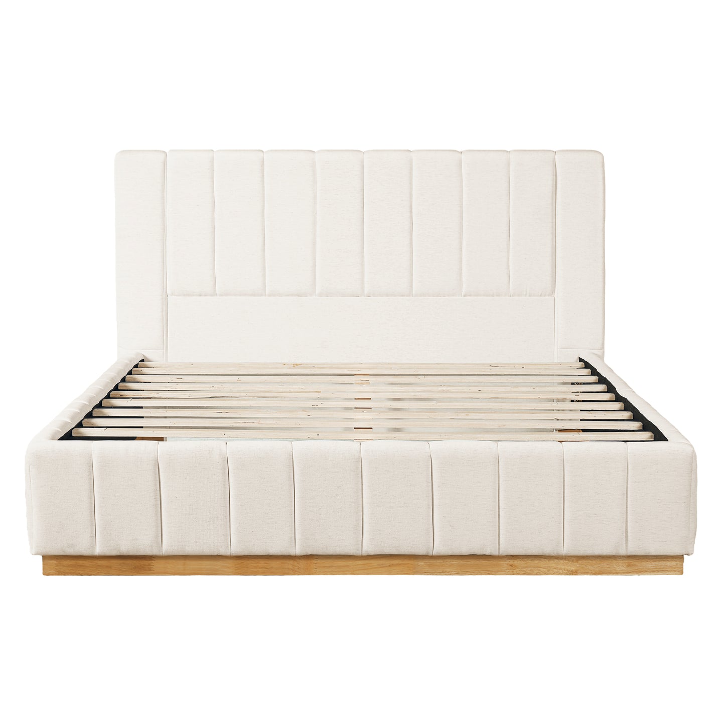 Cosima Beige Striped Fabric Upholstered Bed – Modern Minimalist Platform Design with Elegant Subtle Lines for Serene Contemporary Bedrooms