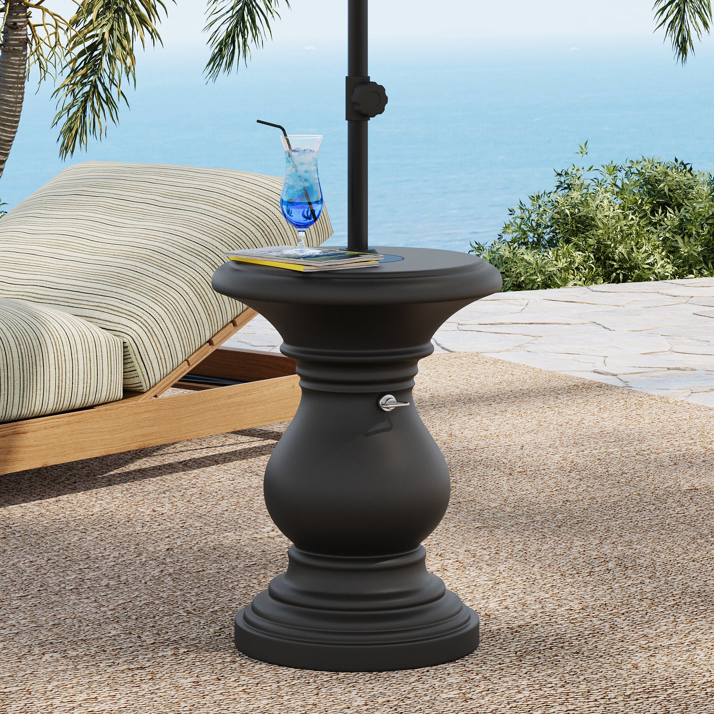 Araminta MGO Umbrella Side Table, Black, Adjustable Base Fits 1.1-1.9" Poles, No-Assembly Sand-Filled Stand