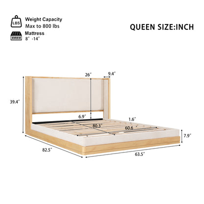 Wyndham Mid-Century Modern Wood Platform Bed – Warm Natural Frame with Beige Upholstered Headboard for Timeless Sophisticated Bedroom Retreat