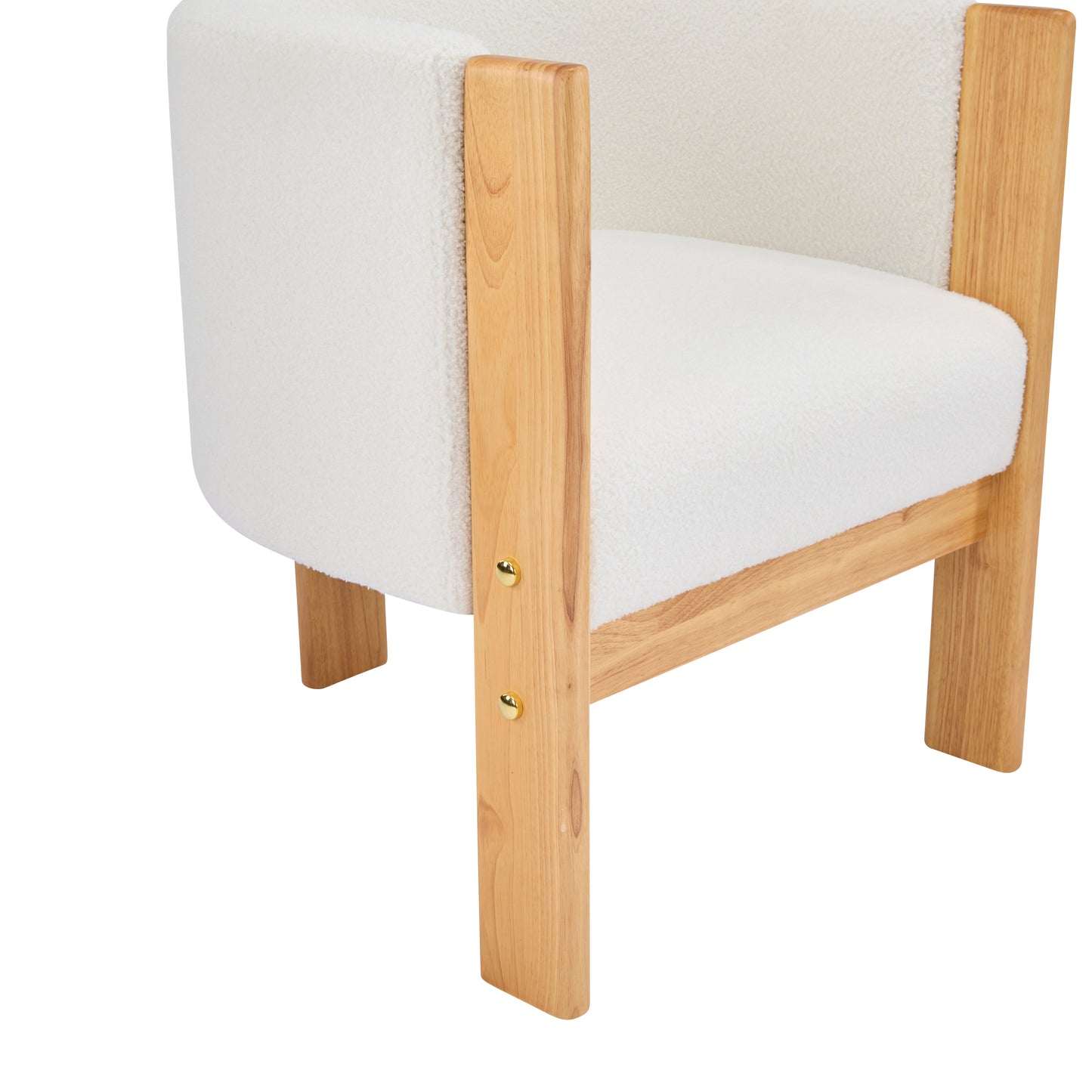 Inara Upholstered Dining Chairs Set of 2, Natural Rubber Wood Frame and White Boucle Fabric, Modern Armchairs