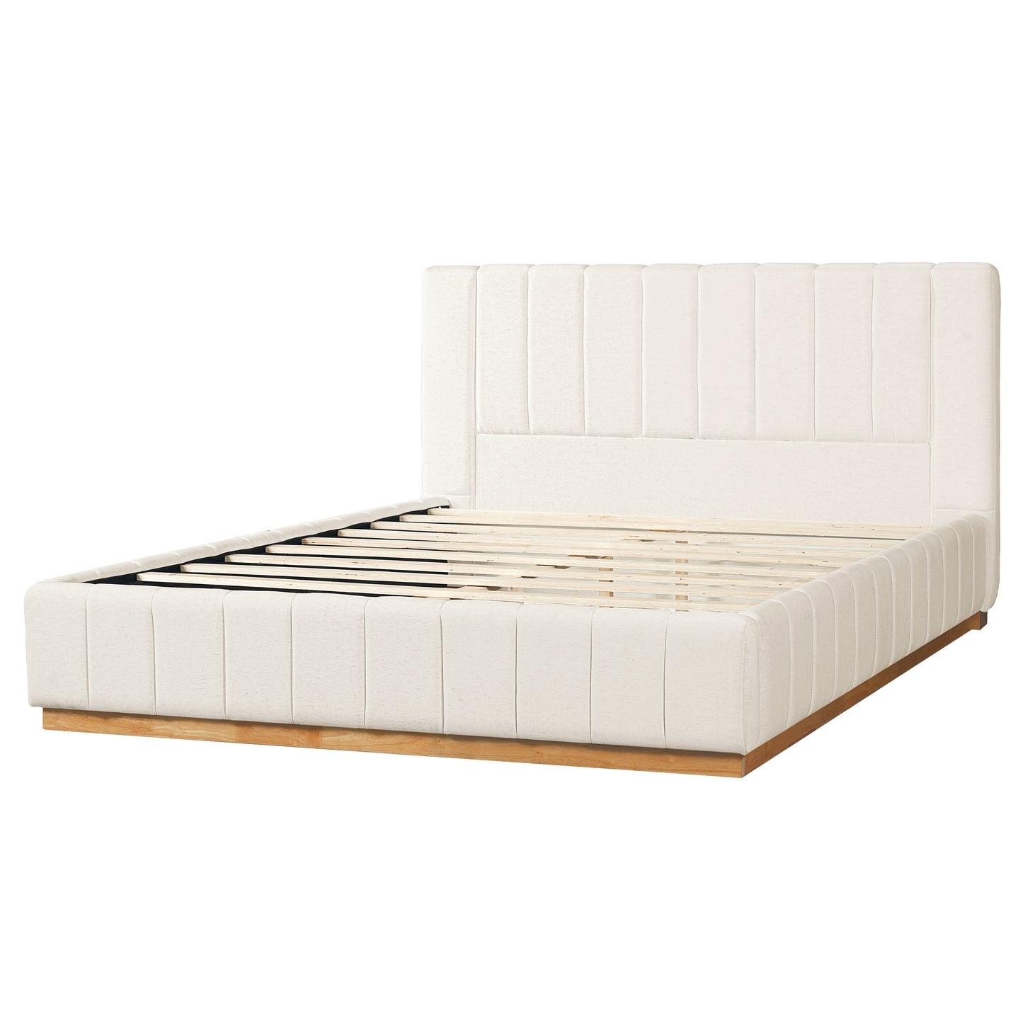 Cosima Beige Striped Fabric Upholstered Bed – Modern Minimalist Platform Design with Elegant Subtle Lines for Serene Contemporary Bedrooms
