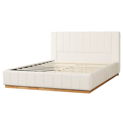 Cosima Beige Striped Fabric Upholstered Bed – Modern Minimalist Platform Design with Elegant Subtle Lines for Serene Contemporary Bedrooms