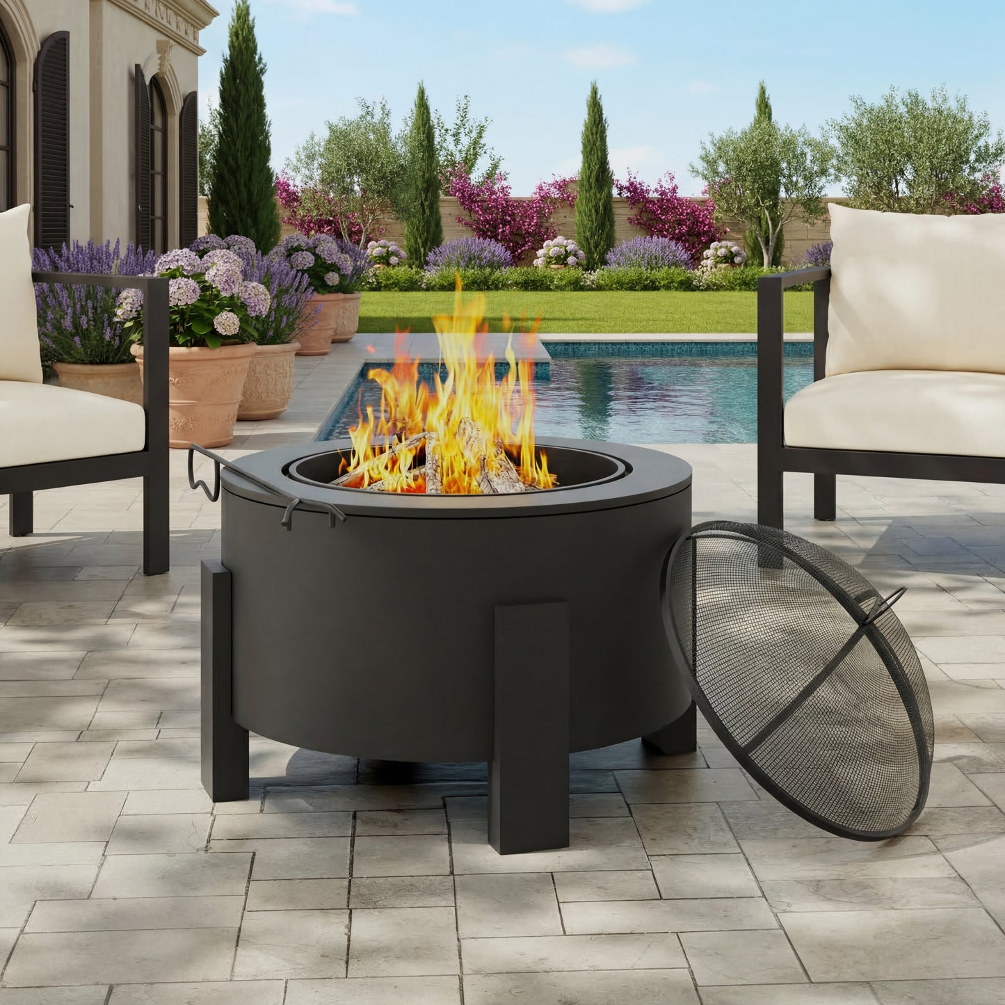 Saskia Modern Wood-Burning Iron Fire Pit in Black