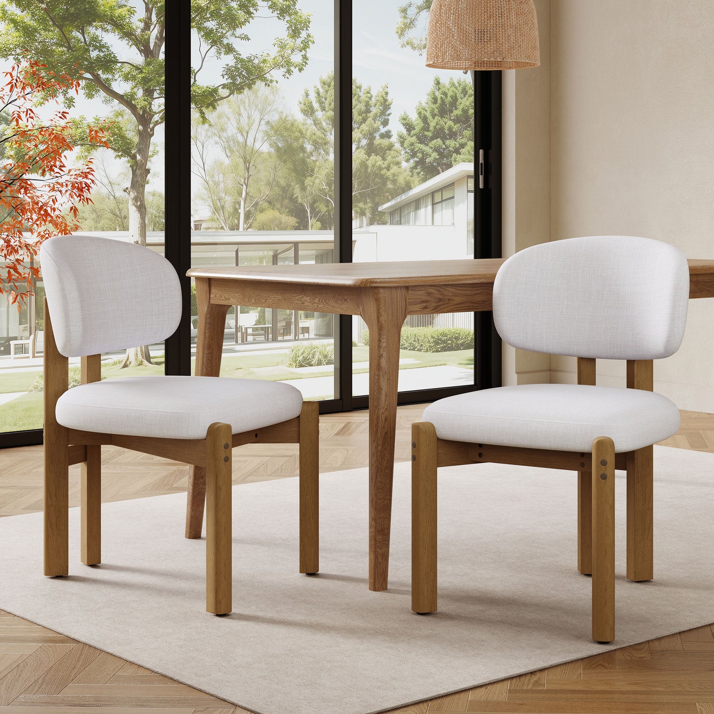 Barnaby Upholstered Scandinavian Natural Finished Frame Dining Chairs (Set of 2)