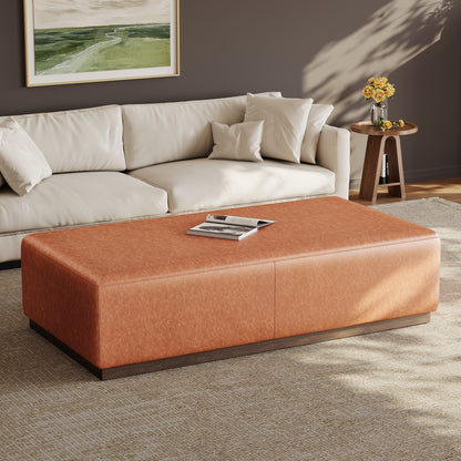 Kenelm Brown Faux Leather Ottoman – Rich Soft PU Upholstery with Sturdy Wood Frame for Warm Modern Primary Living Elegance