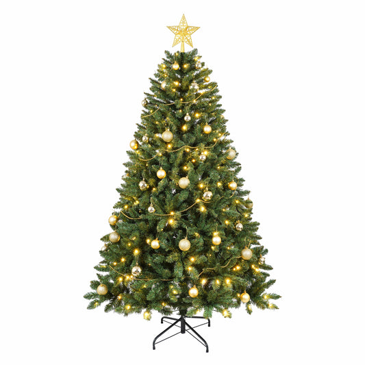 Stellan 6FT Christmas Tree with 250 Warm White LED Lights – 1000 PVC & Hard Needle Tips, Hinged Branch Design, Sturdy Metal Stand – Full Realistic Holiday Tree
