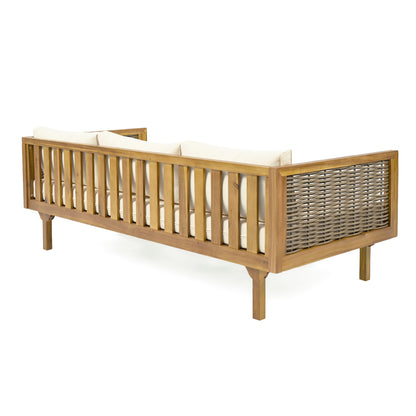 Xenath Outdoor Patio Furnitre Sets 3 Pieces,3 Seater Daybed With Rattan Arms  + Acacia Wood Table