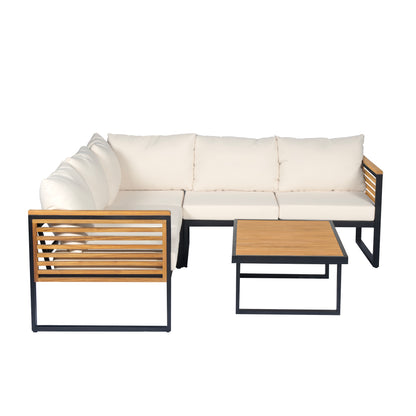 Ezra Outdoor 4-piece Acacia Wood and Metal Patio Sofa Corner Set