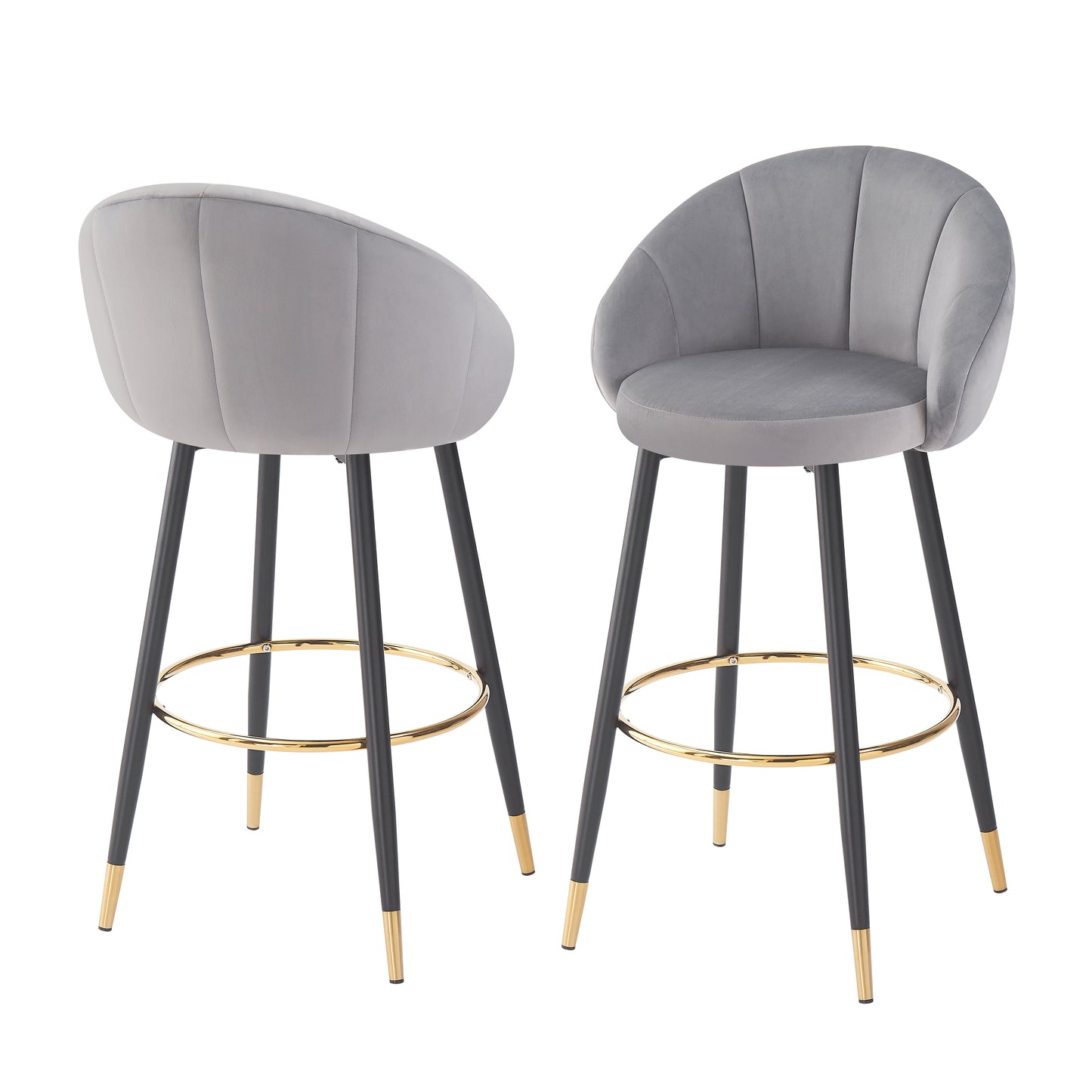 Soreli 40.5" High Back, Black Velvet & Gold Metal Bar Stool,Luxe Modern Design, Set of 2