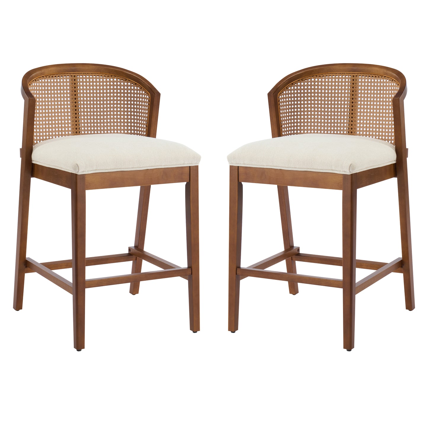 Tatti Indoor Wooden Counter stool, Wood Frame with Beige Upholstery, Set of 2