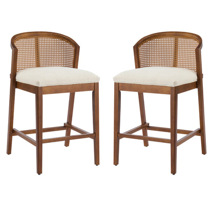 Tatti Indoor Wooden Counter stool, Wood Frame with Beige Upholstery, Set of 2