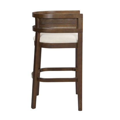 Tiberius Wood And Rattan Upholstered Arm Bar Stools,Set of 2